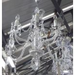 CHANDELIER, Venetian style, six branches with swept twisted arms and clear drops, plus chain,