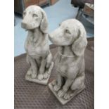 'SITTING HOUNDS', a pair, reconstituted stone, 69cm H.