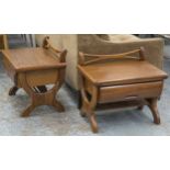 BEDSIDE TABLES, a pair, teak, each with slide and drawer, 53cm H x 60cm W x 42cm D.