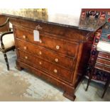 COMMODE, 19th century, French Louis Phillipe, figured walnut, with four long drawers and St.