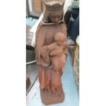 FIGURE OF MARY AND JESUS, in rustic cast iron finish, 98cm H.