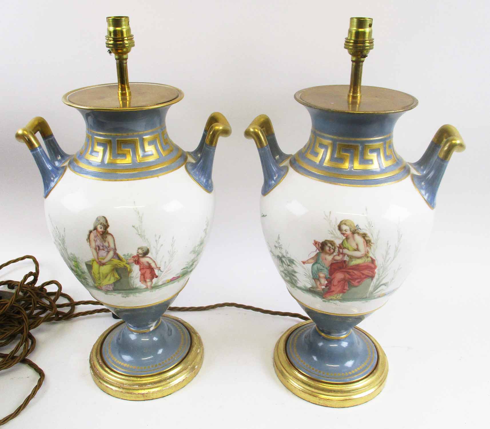 CLASSICAL STYLE CERAMIC TABLE LAMPS, a pair, 40cm H.