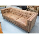 SOFA, contemporary design, tan, buttoned back with studded detail, 210cm W.
