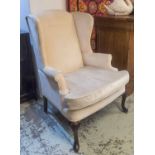 PAIR OF GEORGIAN STYLE WING ARMCHAIRS, newly upholstered, cabriole front legs.