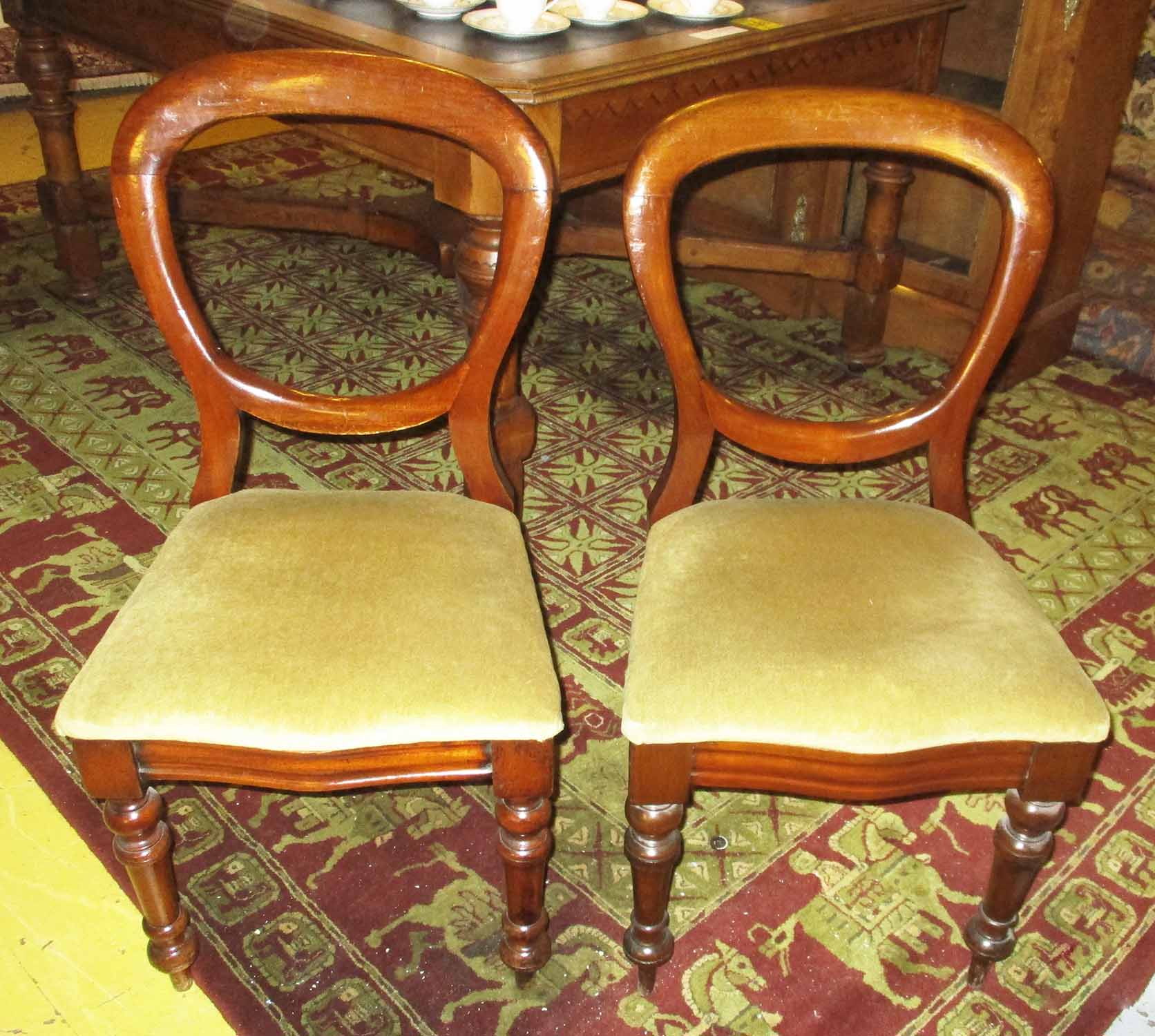 DINING CHAIRS, a set of six, Victorian mahogany framed,