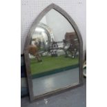 STEEL FRAMED MIRROR, of lancet shape, 90.5cm H x 60.5cm W max.