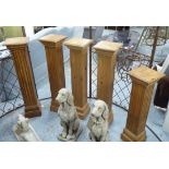 IONIC COLUMN PEDESTALS, a collection of five, bespoke pine construction, various heights,