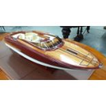 CLASSIC RIVARAMA MODEL BOAT, lacquer finish, with stand, 90cm L.