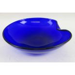 BLUE GLASS BOWL, 'Elsa Peretti for Tiffany' etched to base, 27cm diam x 7.5cm H.