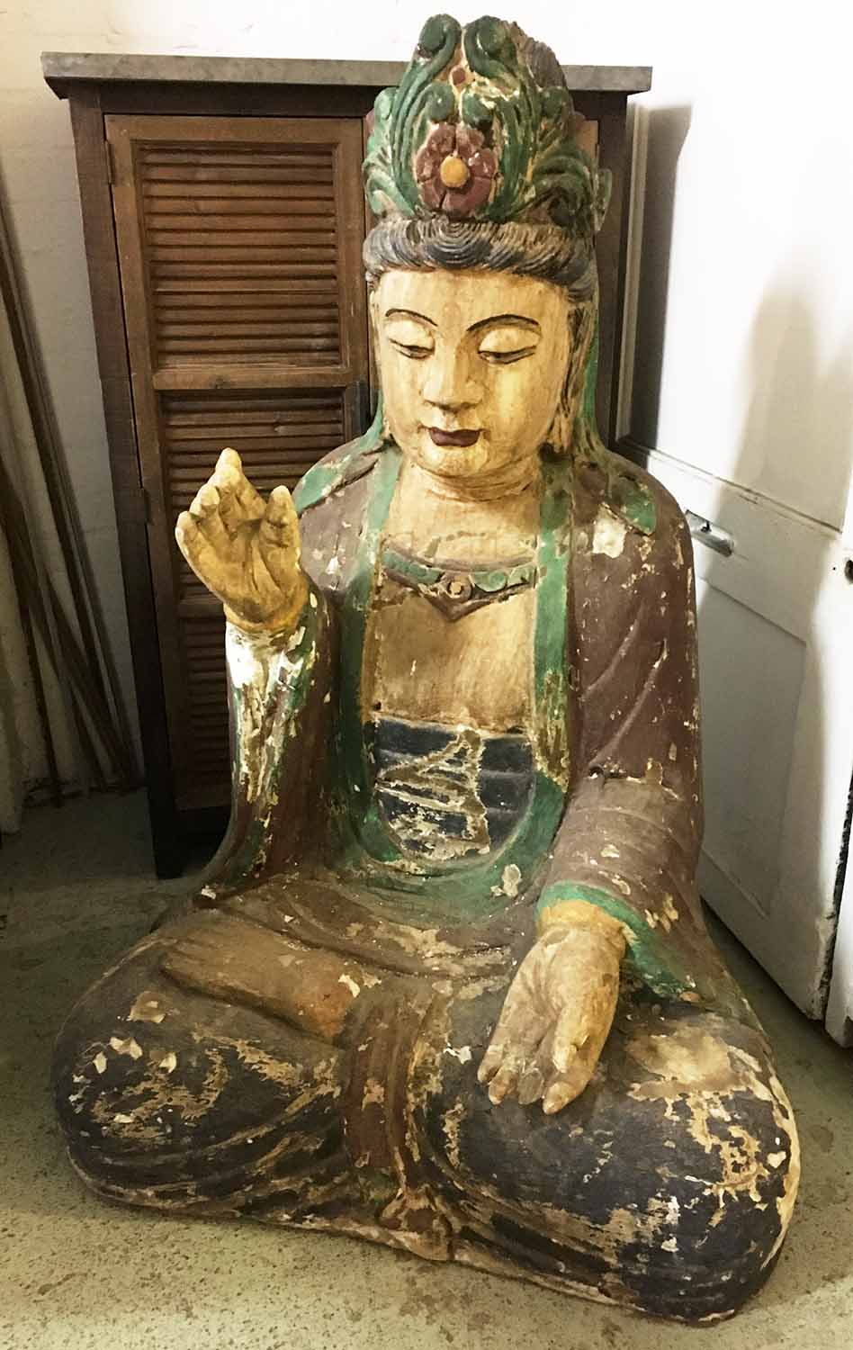 ASIAN SCHOOL 'SEATED BUDDHA', carved and polychrome, painted, 120cm H.