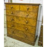 CHEST, Victorian, burr walnut with two short and four long drawers (stamped locks),