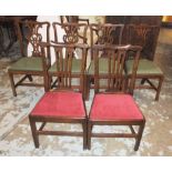 DINING CHAIRS, a set of four, George III elm, each with a green drop in seat,