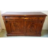 SIDE CABINET, Victorian flame mahogany with two drawers above two doors, 91cm H x 143cm W x 48 D.