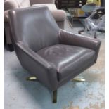 WEST ELM LUCAS SWIVEL CHAIR, grey leather finish, 80cm H.