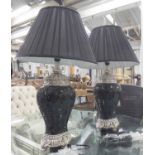 TABLE LAMPS, a pair, Classical inspired shape, with mosaic detail, 75cm H.