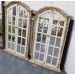 MIRRORS, a pair, French provincial window style, 122cm x 72cm.