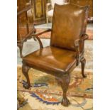 LIBRARY ARMCHAIRS, a pair, George III design, mahogany,