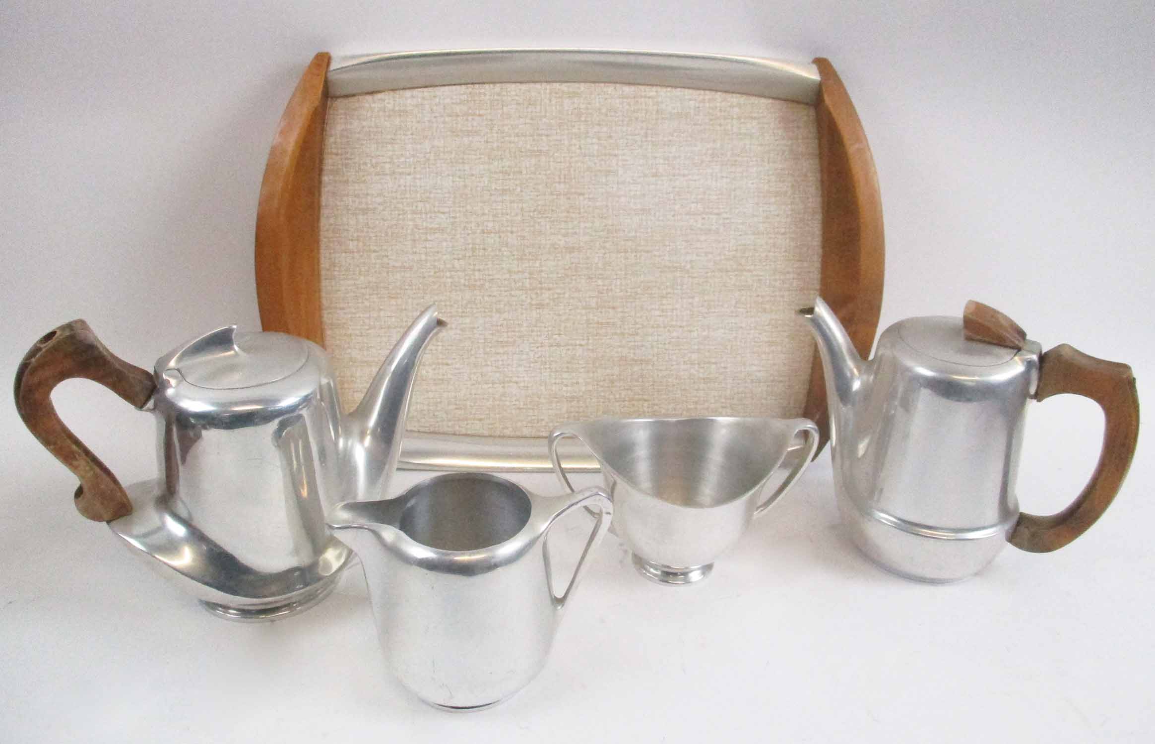 FOUR PIECE PICQUOT WARE TEA SERVICE, circa 1950's, plus matching tray. - Image 2 of 3