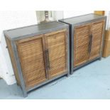 SIDE CABINETS, a pair, galvanised metal clad and wood in a vintage industrial style,