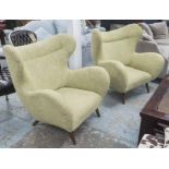 CHAIRS, a pair, vintage Italian design, in later contemporary green tweed finish, 100cm H.