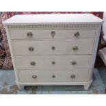 COMMODE, 19th century Gustavian style, traditionally grey painted with four long drawers,