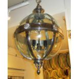 GLOBE HANGING LANTERN, with glass panels, approx 80cm H.