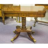 SCOTTISH REGENCY CARD TABLE, Regency mahogany and ebony inlaid, D shaped foldover baize top,