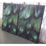 PALM LEAF DYPTICH, contemporary print, framed, 142cm x 102cm.