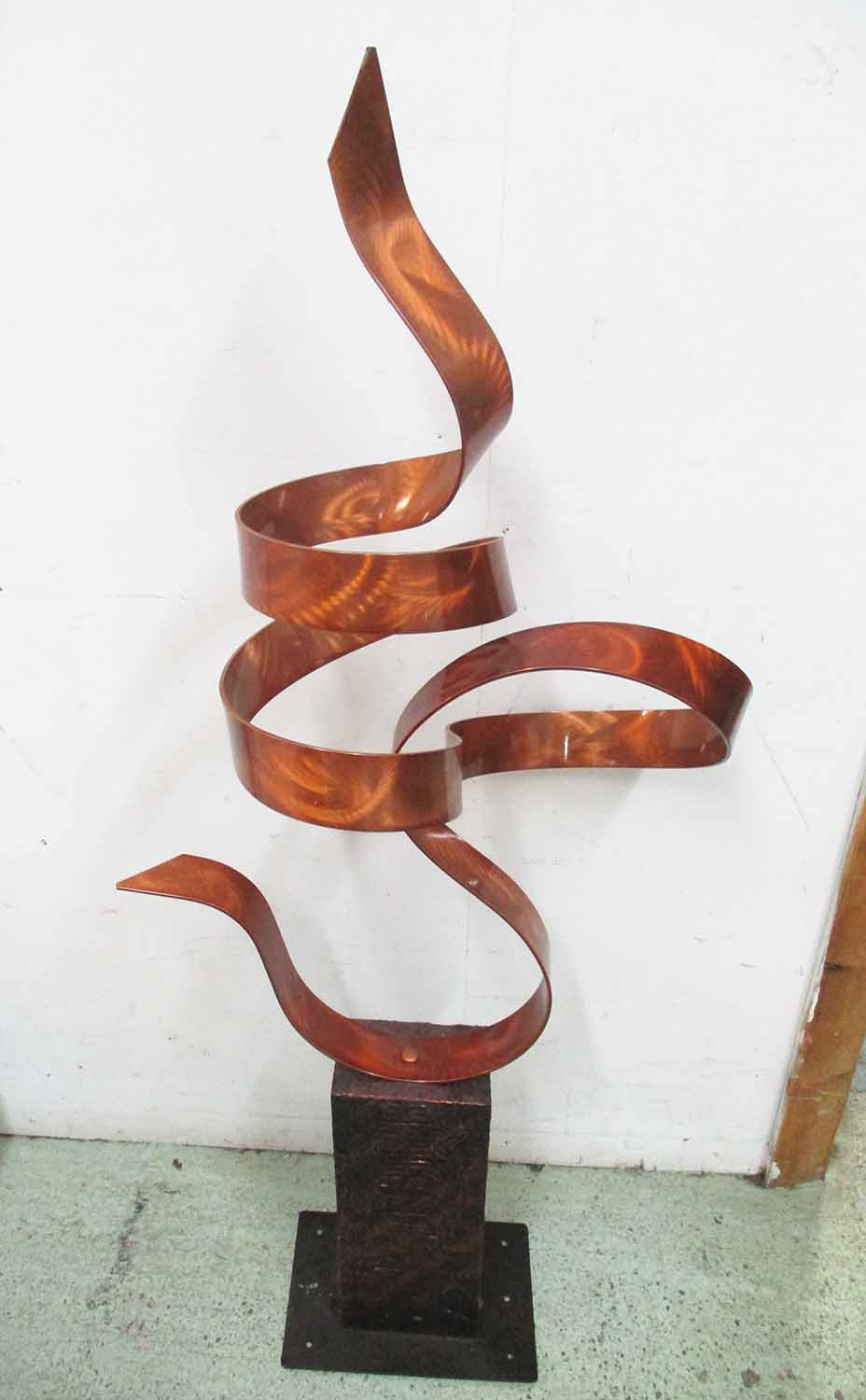 METAL SCROLL SCULPTURE, plinth support, 116cm H overall. - Image 2 of 2