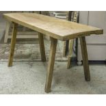 TABLE, vintage rustic beech two plank top and splayed supports, 168cm x 58cm x 76cm H.