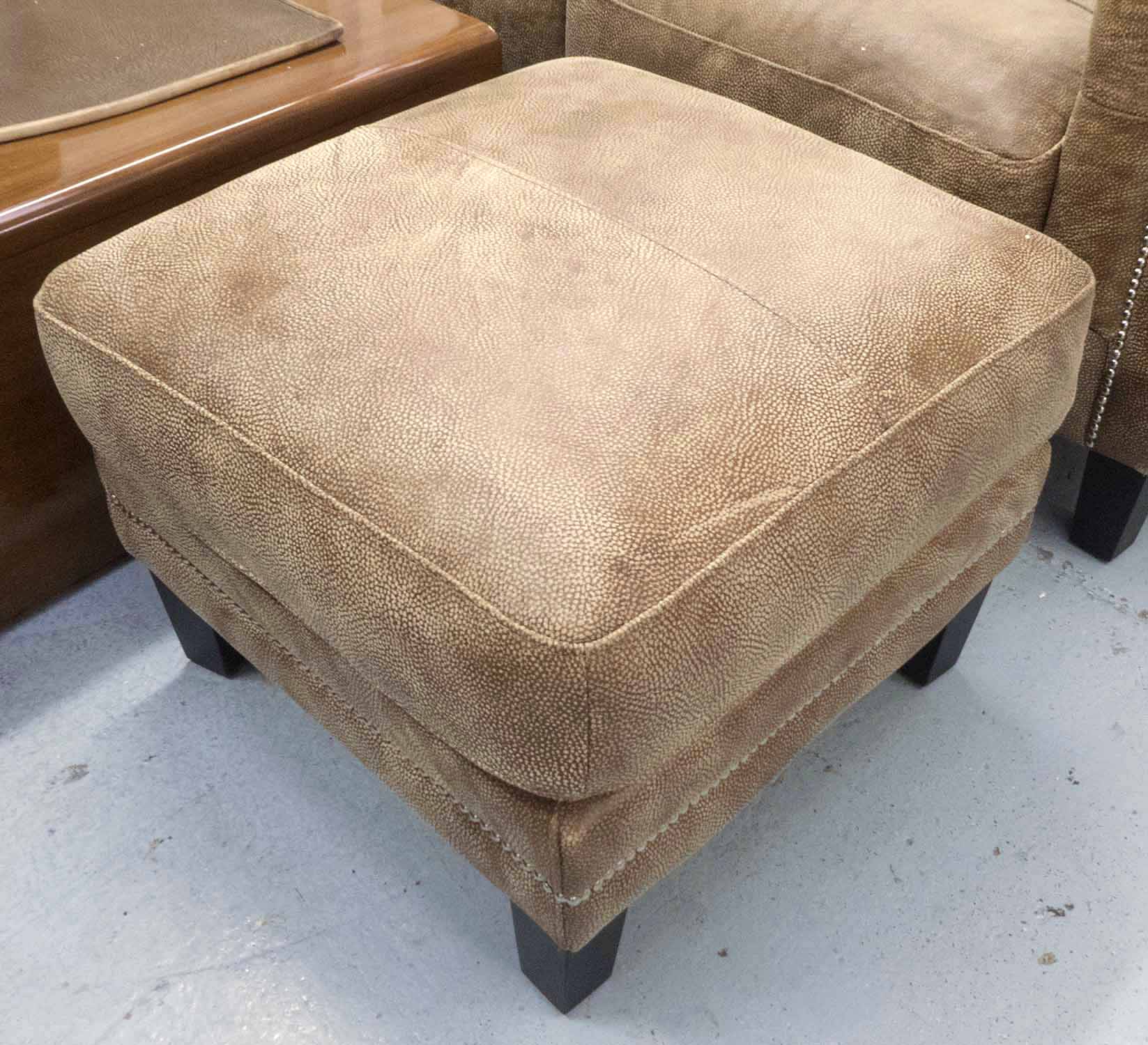 SOFA AND STOOL, contemporary design, tan, buttoned back, with studded detail, 210cm W. - Image 2 of 3