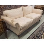 HALL SOFA, traditional style in cream damask with feather filled cushions,