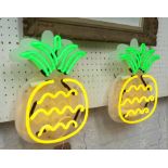 NEON PINEAPPLE BAR LIGHTS, a pair, 1960s style, 32cm x 21cm.