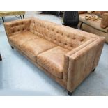 SOFA, contemporary design, tan, buttoned back, with studded detail, 210cm W.