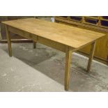 FARMHOUSE TABLE, vintage French rectangular deal with frieze drawer and tapering supports,