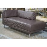 HABITAT SOFA/DAYBED, grained tan hide rectangular with shaped corner cushions, 167cm W.