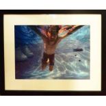 KURT COBAIN swimming under water in Los Angeles pool, 1991, 30cm x 42cm, framed and glazed.