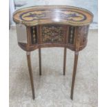 KIDNEY SHAPED COMMODE, with three drawers on slender supports, 55cm x 28cm x 75cm H.