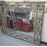 WALL MIRROR, gilt metal framed with rectangular plate and interweaving bellflower border,