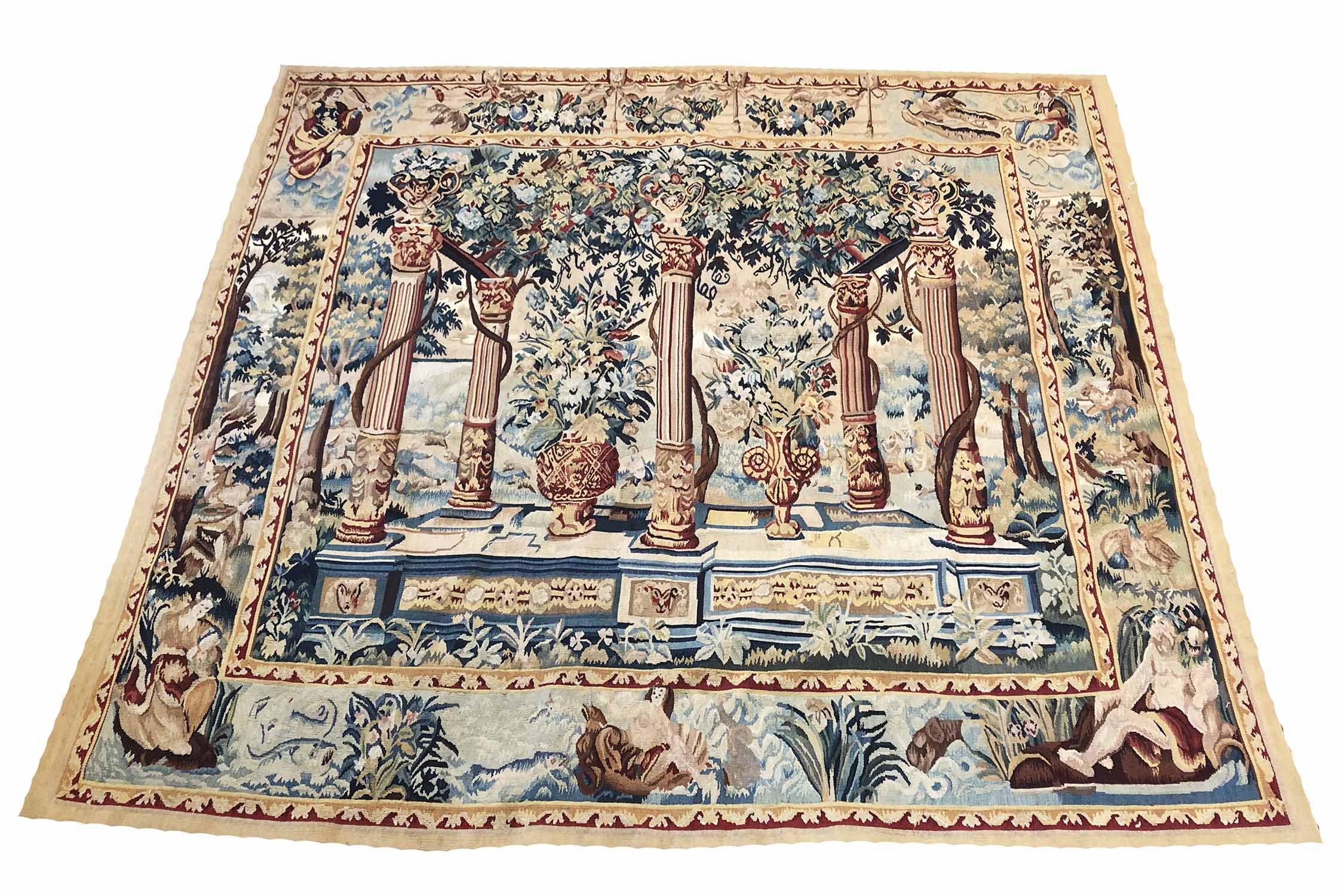 VERDURE DESIGN TAPESTRY, 166cm x 169cm, hand made, Classical scene within a complimentary border.