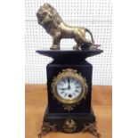 MANTEL CLOCK, Louis XV style, ebonised and gilt metal, 41cm H.