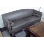 SOFA, grey leather, studded detail, 207cm W x 82cm D x 87cm H.