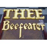 'THE BEEFEATER', gilt signage letters from public house, 30cm tallest.