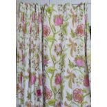 CURTAINS, a pair, in a woven floral fabric, lined and interlined,