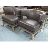 ARMCHAIRS, a pair, Klismos style, grey leather, studded detail, each 79cm W.