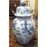 BALUSTER VASE, Oriental style, blue and white decoration, 64cm H,