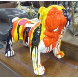 BULLDOG, ceramic, painted in multicoloured finish, 52cm L.