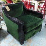 RALPH LAUREN HOME ARMCHAIR, lacquered frame, with green upholstery, 74cm H.