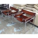 WASSILY STYLE CHAIRS, a pair, after Marcel Breuer, with reconditioned leather finish. 76cm H.