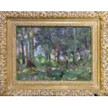ATTRIBUTED TO NIKOLAI TARASIVICH MALYSHEV 'In the woods', oil on canvas, 25cm x 35cm, framed.